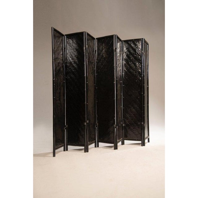 Italian Black-Painted Bamboo Folding Screen, 1970s For Sale - Image 14 of 14