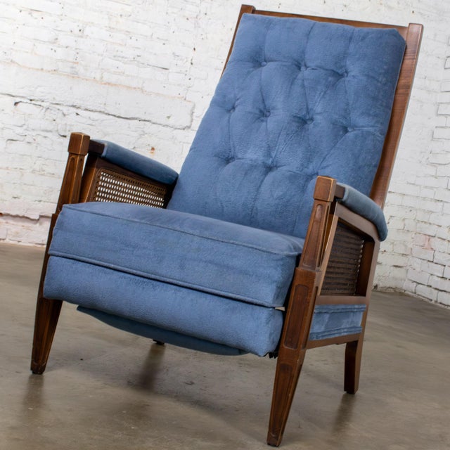 Mid to Late 20th Century Neoclassic Reclining Armchair Blue Chenille Fabric by Burris Industries For Sale - Image 6 of 18