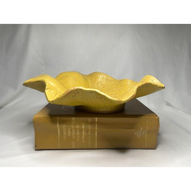 Vintage Organic Modern Studio Pottery Terra Cotta Decorative Bowl, Canary Yellow For Sale - Image 4 of 12