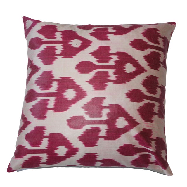 Contemporary Silk Ikat Pillow Cover Bohemian Pillow Throw Pillow For Sale