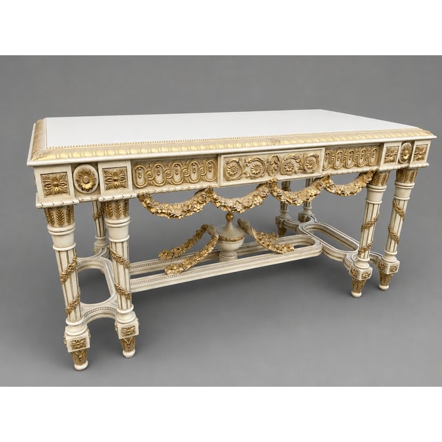 1970 French Louis XVI Cream Gold Beech Center Table For Sale - Image 12 of 12