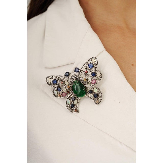 Gemstone 17.62 Carat Multi-Gemstone and Diamond Butterfly Brooch Pendant in Sterling Silver For Sale - Image 7 of 13