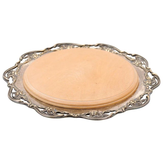 R.F. Mosley & Co Enlgish Round Silverplate Tray with Pierced Scalloped Border For Sale - Image 13 of 13