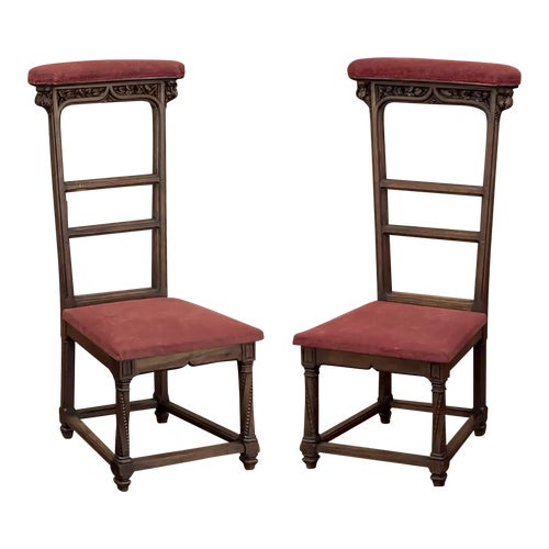 Pair 19th Century French Walnut Neogothic Prayer Kneelers
