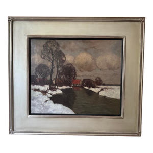 Winter Landscape by Carl Kustner, Oil Painting on Canvas C. 1910