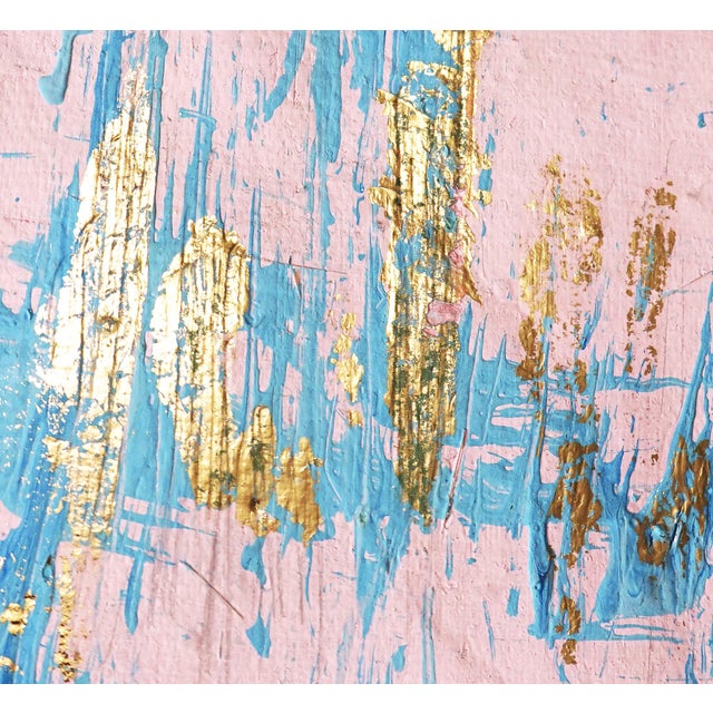 D'or. XIX Framed Abstract Pink With Gold Leaf Painting For Sale - Image 4 of 4