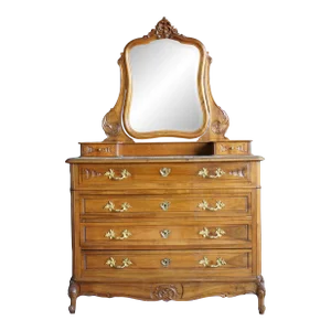 Antique French Rococo Chest of Drawers With Mirror