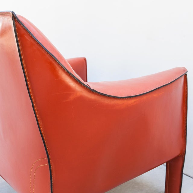 Vintage Cassina Model 415 Cab Lounge Chairs in Terracotta Leather by Mario Bellini For Sale - Image 11 of 15