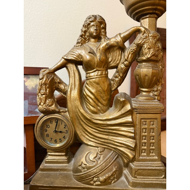 1920s Art Nouveau Lamp With Clock For Sale - Image 4 of 7