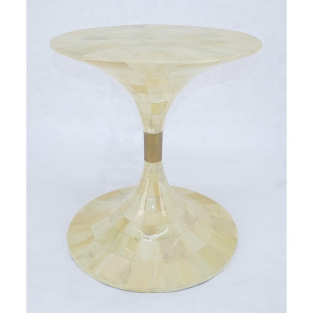 18" Round top Mother Of Pearl Veneer Tulip Base Side End Table Stand MINT