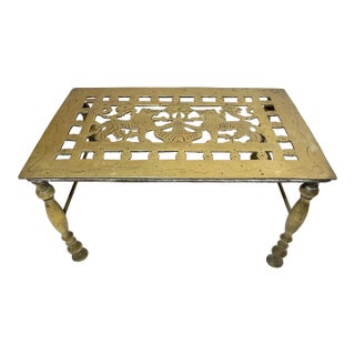 Rare Antique 18th Century Engraved Pierced Brass Lion Fireplace Footman Trivet For Sale