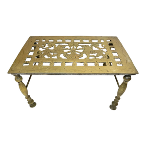 Rare Antique 18th Century Engraved Pierced Brass Lion Fireplace Footman Trivet