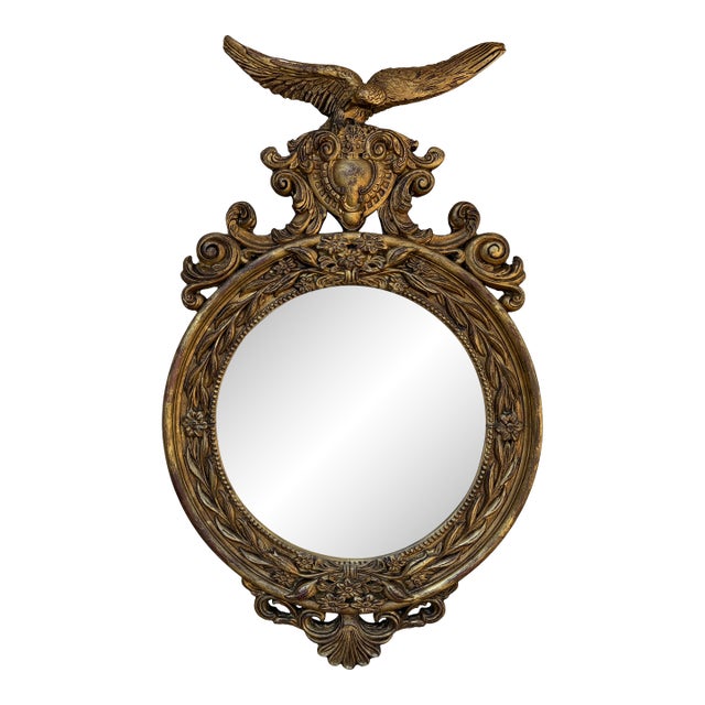 Large Federal Giltwood Eagle Convex Mirror, 20th Century For Sale