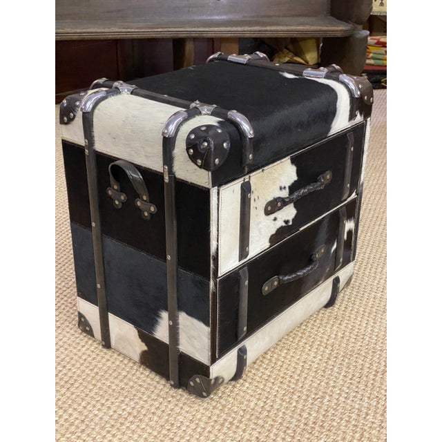 1990s Spotted Cow Hide Travel Trunk/Side Table W 2 Drawers For Sale - Image 10 of 12
