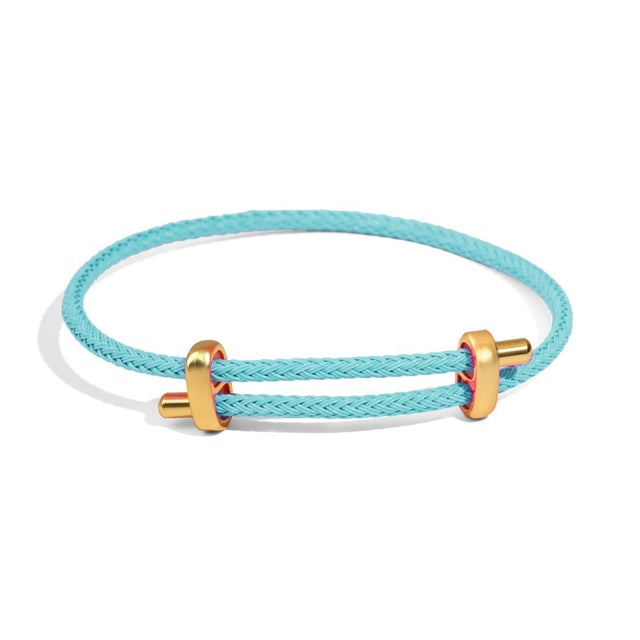 Turquoise Glow Adjustable Gold Rope Bracelet For Sale - Image 9 of 9
