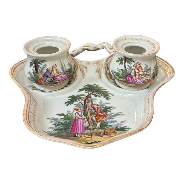 Helena Wolfsohn Porcelain Double Inkwell and Plate, 1879-1880 For Sale