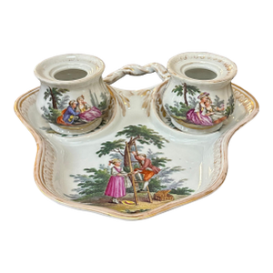 Helena Wolfsohn Porcelain Double Inkwell and Plate, 1879-1880