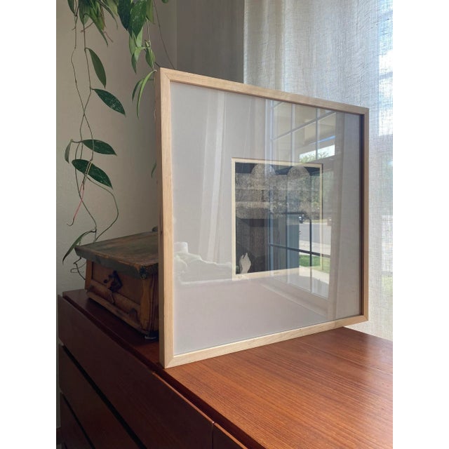 Contemporary Minimalist Surrealist Blonde Wood Framed Signed Art For Sale - Image 3 of 11