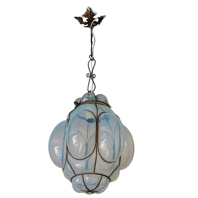 Venetian Lantern Pendant in Blown and Caged Murano Glass, 1950s For Sale - Image 6 of 6