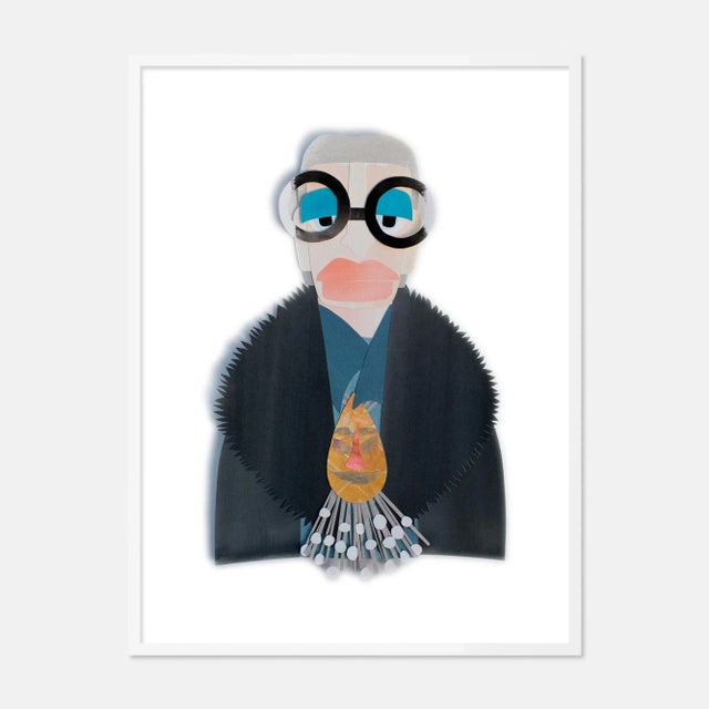 Contemporary Iris with Navy Fur Coat by Melvin G in White Framed Paper, XS Art Print For Sale - Image 3 of 3