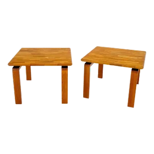 Solid Teak Danish Mid-Century Modern Square Side End Coffee Tables - A Pair