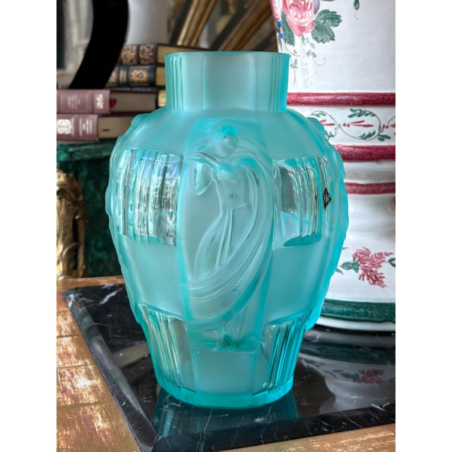 Art Deco Style Desna Czech Aqua Glass Vase For Sale In Los Angeles - Image 6 of 7