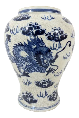 Chinese Blue and Antique White Crackle Glazed Vase With Double Cloud Dragons