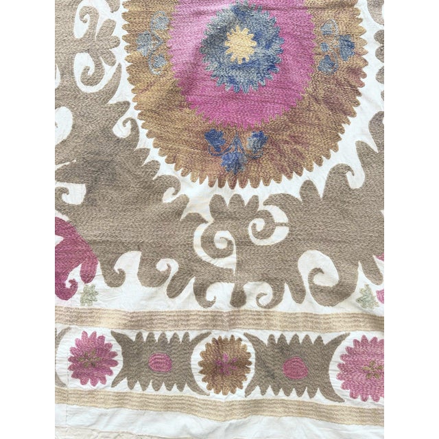 Mid-Century Modern Suzani Tapestry - Red Tashkent Embroidery 4' X 4'4'' For Sale - Image 3 of 9