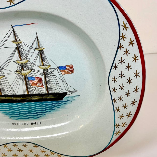 1976 Vintage Americana Nautical Coastal Mottahedeh Limited Edition Platter, U S Frigate Hornet Mast Ship For Sale - Image 10 of 17