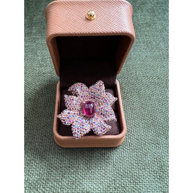 Bochic “Orient” Vintage Ruby & Multi Sapphire Cocktail Ring Set 18K Gold&Silver For Sale - Image 9 of 14