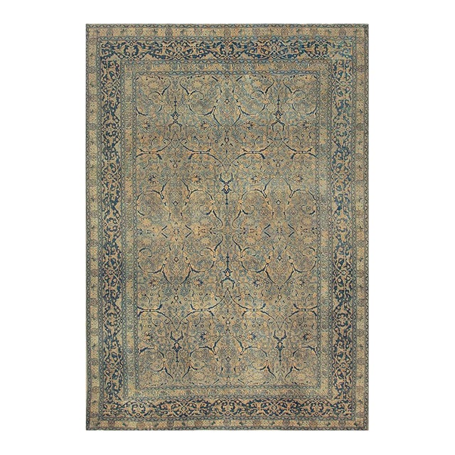 1920s Antique Gray Floral Shah Abbas Room Size Knotted Wool Persian Tabriz Rug For Sale