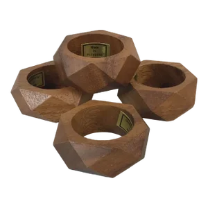 Vintage Wooden Faceted Napkin Rings - Set of 4