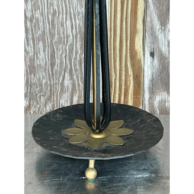 Vintage Mid 20th Century Wrought Iron Lotus Lamp For Sale - Image 4 of 5