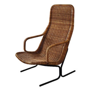 Mid-Century Wicker Lounge Chair attributed to Dirk Van Sliedrecht for Rohé Noordwolde, the Netherlands, 1960s For Sale