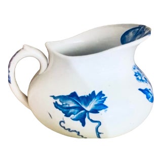 Antique French Blue Transferware Pitcher in Ironstone For Sale