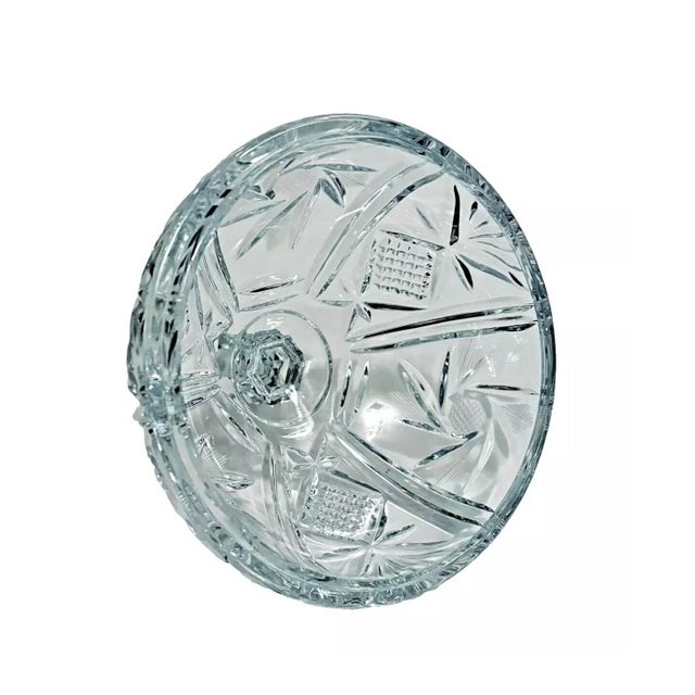 Glass Vintage Cut Lead Crystal Stemmed Bonbonneire Candy Dish With Spire Finial For Sale - Image 7 of 7