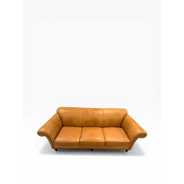 Late 20th Century Hancock & Moore Caramel Leather Sofa With Nailhead Trim – Rolled Arm, Usa, 90” For Sale In Boston - Image 6 of 14