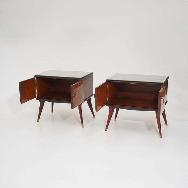 Bedside Tables with Glass Top, 1950s, Set of 2 For Sale - Image 4 of 14