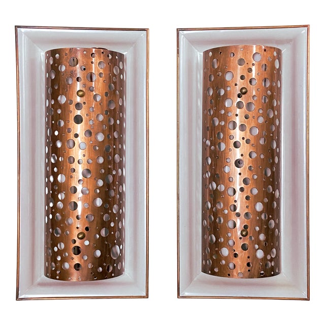 Large Copper and Grey Metal Wall Lights, 1950s, Set of 2 For Sale
