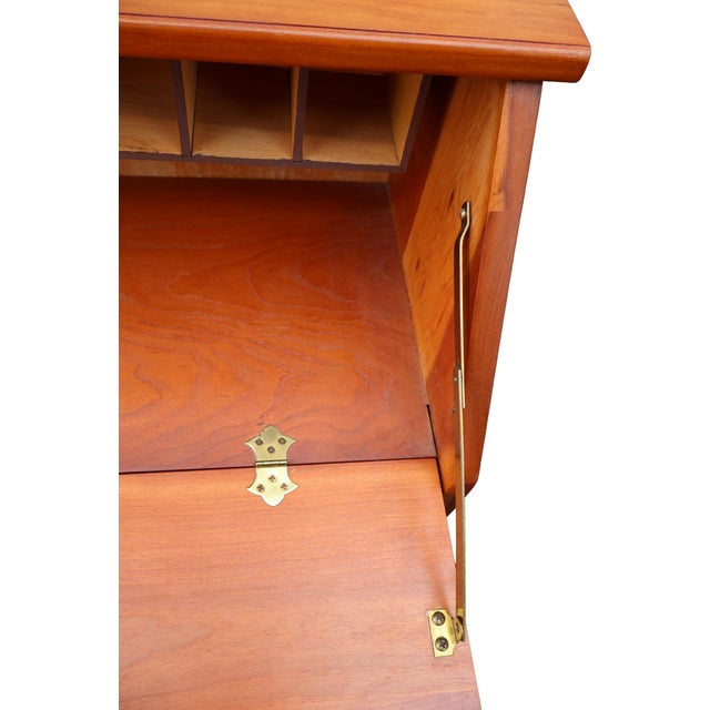 Wood 1970s Childs Custom Handcrafted Cherry Drop-Front Secretary Desk & Chair For Sale - Image 7 of 18