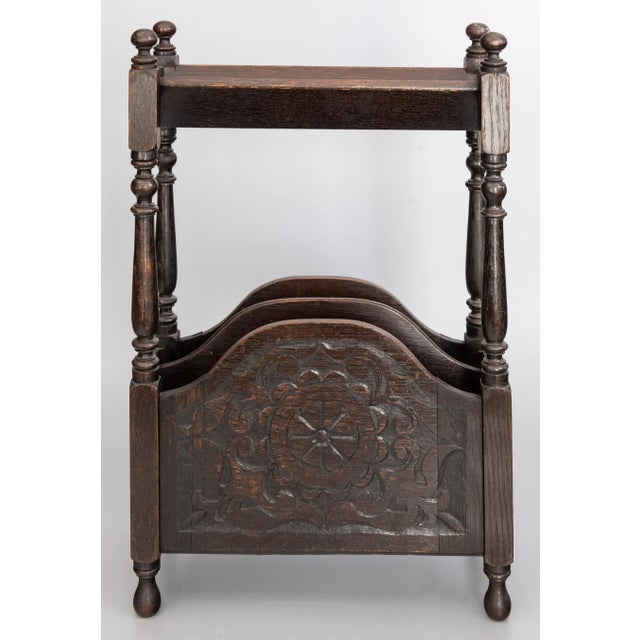 Antique English Carved Oak Library Book Trough and Magazine Rack Stand ...
