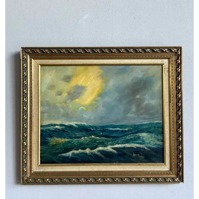 This dramatic original oil painting captures the raw power and beauty of a turbulent maritime scene, executed in the...