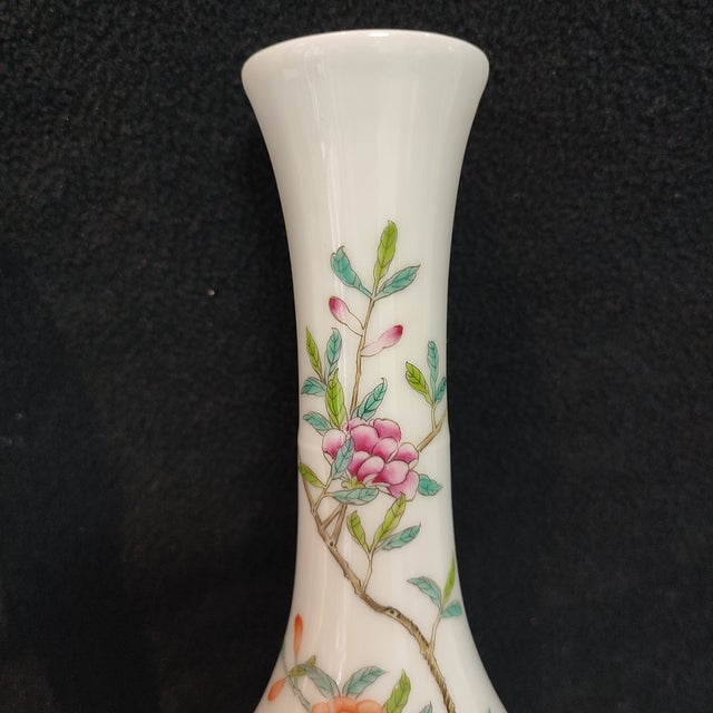 Ceramic A Pair of Chinese Ceramic Vase,Qianlong Marked Famille Rose Porcelain Vase Hand Painted Flowers and Birds Pattern For Sale - Image 7 of 12