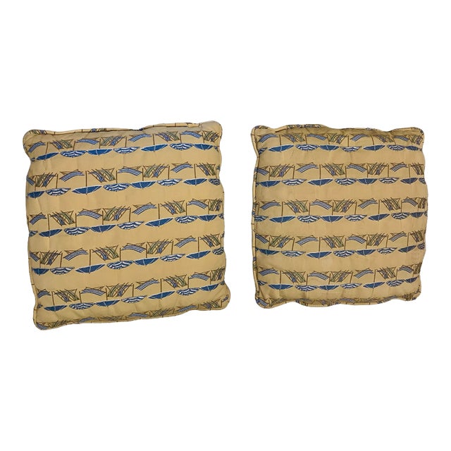 Pair of Yellow Pillows With Beach Umbrella Pattern-2 For Sale