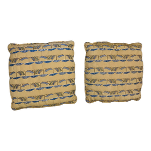 Pair of Yellow Pillows With Beach Umbrella Pattern-2