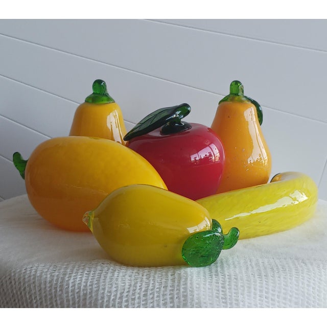 Mid-Century Italian Handblown Art Glass Fruit & Vintage Ceramic Pedestal Compote Centerpiece Set - 7 Pieces For Sale - Image 4 of 11