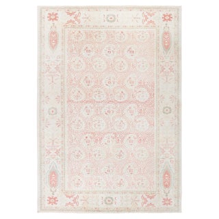 "Peachani" Traditional Modern Oushak Floral Cream Carpet by Doris Leslie Blau For Sale