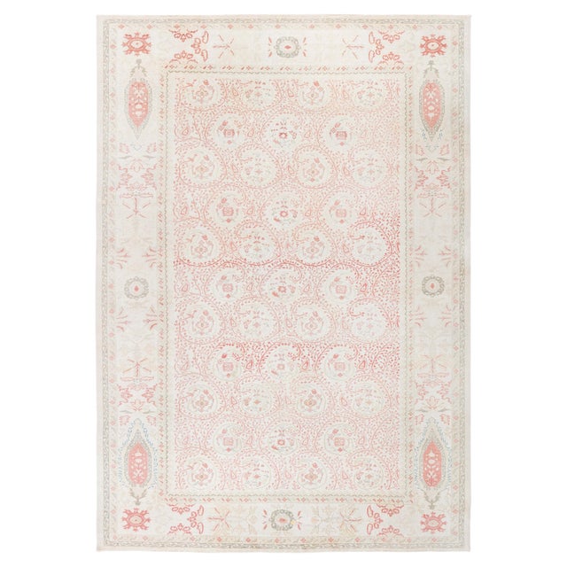 "Peachani" Traditional Modern Oushak Floral Cream Carpet by Doris Leslie Blau For Sale