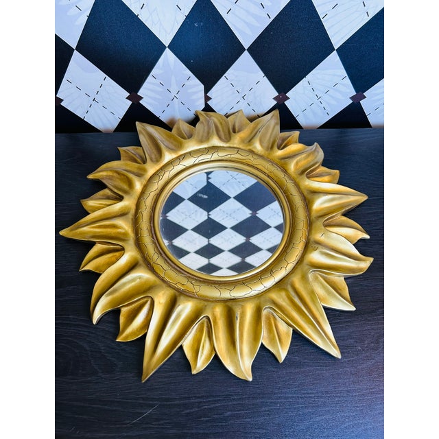 1970s Midcentury Modern Gold Sunburst Wall Mirror, Hollywood Regency-Style , 15" For Sale - Image 11 of 18