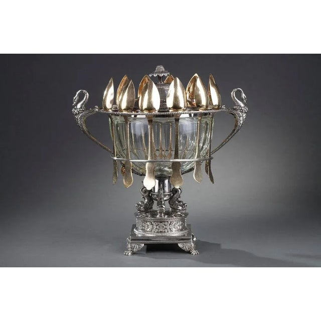 Silver and Cut-Crystal Confiturier with Spoons, Set of 13 For Sale - Image 6 of 18